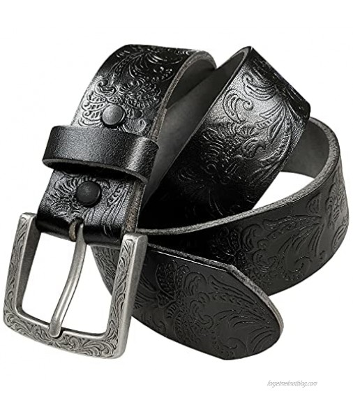 Cowboy Cowgirl Western Tooled Floral Embossed Full Grain Genuine Leather Belt Strap 1-1/2(38mm) Wide