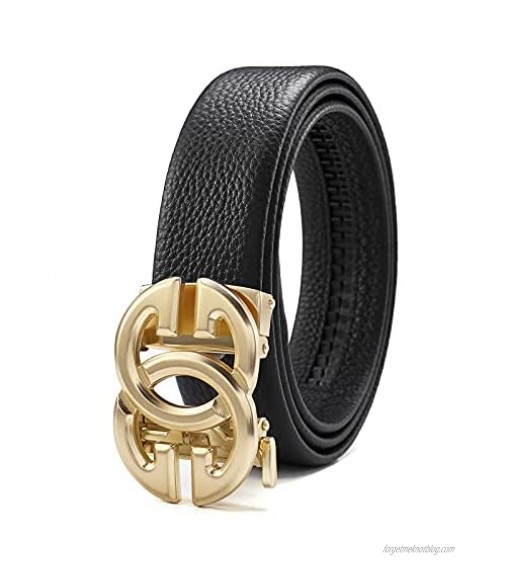 Fashion Mens Real Leather Ratchet Belt Black Adjustable Length Full Grain Soft Genuine Cowhide Strap 1.5 Inch Wide