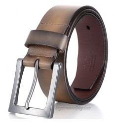 Men's Belt  100% Leather Casual Belt  Looks Great with Jeans  Khakis  Dress - With Classic Single Prong Buckle