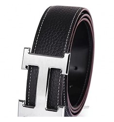 Men's Belt  Smooth Leather Belt  1.8 inch Alloy Buckle  Men's Casual Trendy Belt (41.5 inch  Silver)