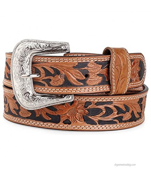 Mens Western full grain Leather belt Engraved Tooled Strap w/Snaps for Interchangeable Buckles 1.5 wide USA