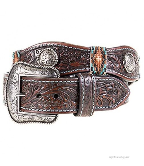 Roper Men's Scalloped Round Dome Concho Tooled Buckle Belt Brown 44