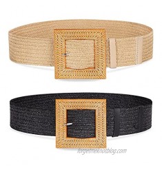 2 Pack Woven Waist Belts for Women  Fashion Wide Elastic Braided Womens Belts for Skinny Dress