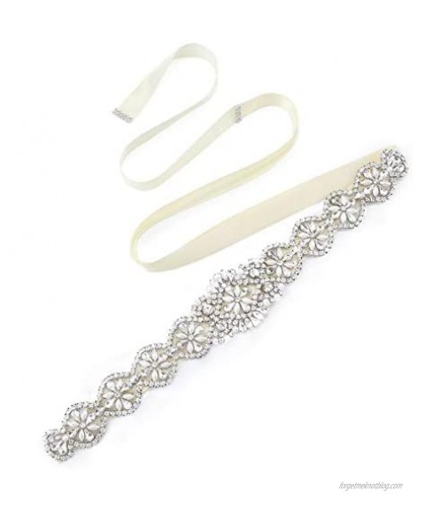 Ayliss Wedding Sash Bridal Belts Braided Rhinestone Crystal Pearl Hairband for Bridal Grown/Formal Dress