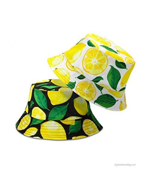 Bennim 2 Pieces Unisex Lemon Pattern Bucket Hats Reversible Fisherman Cap for Casual Travel Beach
