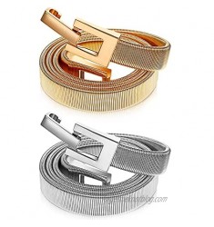 Henreal 2 Pieces Women Skinny Metal Cinch Belt Metal Lock Waistband Elastic Waist Belt Adjustable Stretch Chain Belt