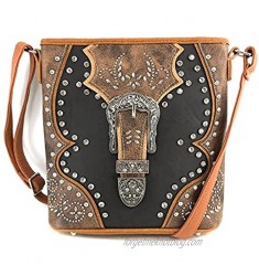 Justin West Floral Studs Laser Cut Western Rhinestone Buckle Messenger Purse Conceal Carry