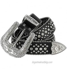 Rhinestone Belt Fashion Western Bling Crystal Studded Design Leather Belt 1-1/2"(38mm) wide_
