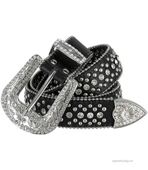 Rhinestone Belt Fashion Western Bling Crystal Studded Design Leather Belt 1-1/2(38mm) wide