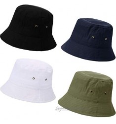 SATINIOR 4 Pieces Bucket Hat Denim Packable Travel Hat Washed Beach Fishing Hat for Men Women Kids (Black  White  Navy Blue  Army Green 56 cm)