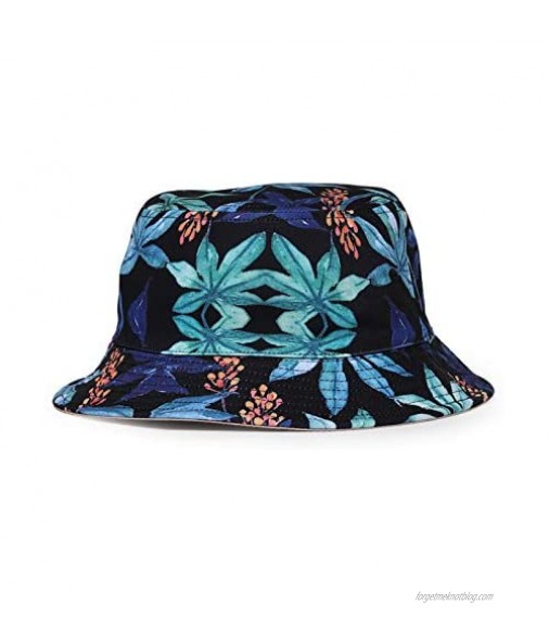 SYcore Packable Floral Printed Travel Bucket hats for Women Men Unisex Tropical Reversible Stylish Fisherman Tourist Beach Sun Cap Colorful(Black Maple Leaves Pattern)