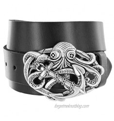Unique Buckle Antique Engraved one-piece Full Grain Leather Casual Jean Belt 1-1/2"(38mm) Wide