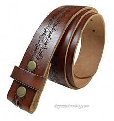 Western Genuine Full Grain Vintage Tooled Leather Belt Strap with Snaps on or Belt 1-1/2"(38mm) Wide