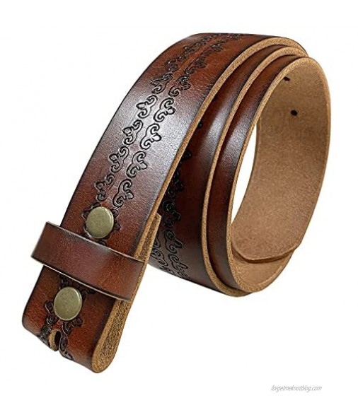 Western Genuine Full Grain Vintage Tooled Leather Belt Strap with Snaps on or Belt 1-1/2(38mm) Wide