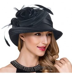 Women Kentucky Derby Church Dress Cloche Hat Fascinator Floral Tea Party Wedding Bucket Hat S052 (S608-Black)