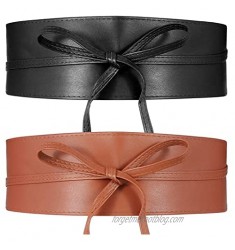 Womens Leather Wide Cinch Belt Waistband Lace Up Wrap Around Obi Bowknot