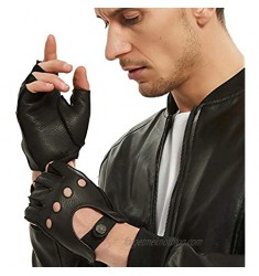 Fingerless Leather Gloves Men - NOVBJECT Driving Gloves Deerskin Unlined Half Finger Motorcycle Outdoor