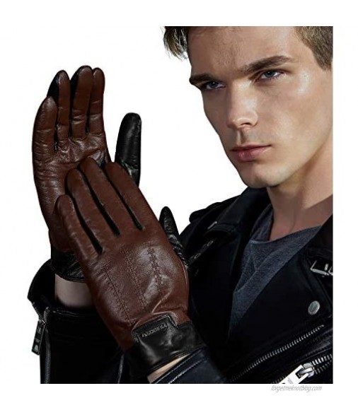 FIORETTO Winter Mens Italian Leather Driving Gloves Touchscreen Cashmere Wool Lined