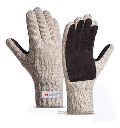 FWPP Thinsulate Thermal Inner -5℉ Winter Gloves for Men Women Fleece Wool Acrylic Knit Leather Palm M L