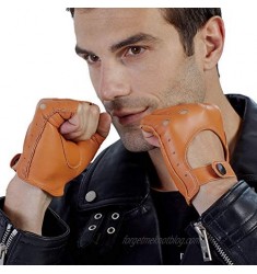 GSG Men Geniune Leather Fingerless Gloves Driving Cycling Half Finger Motorcycle Unlined Gloves