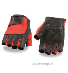 Insane Bikers - Men's Leather Mesh Combo Fingerless Gloves Red & Black
