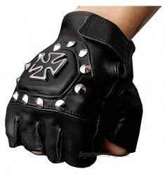 Men's Biker Punk Fingerless Leather Gloves Cross Rock Hip Hop Gloves