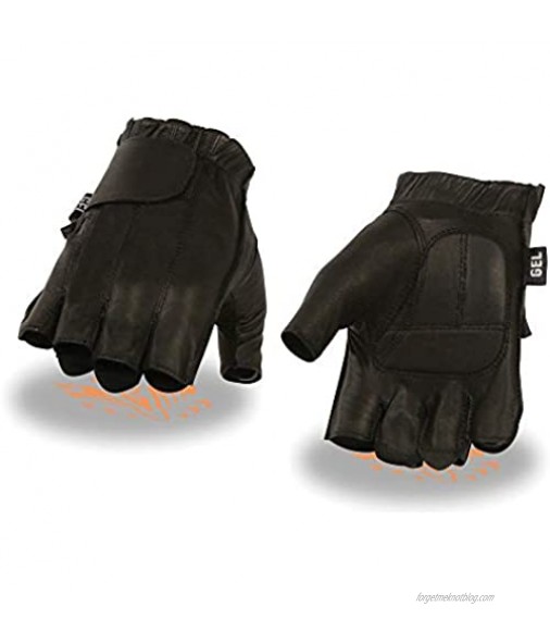 Milwaukee Leather SH442 Men's Black Leather Full Panel Fingerless Gloves with Gel Palm - X-Large
