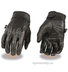 Milwaukee Leather SH820 Men's 'White Flames' Leather Cruising Gloves with Gel Palm - Large