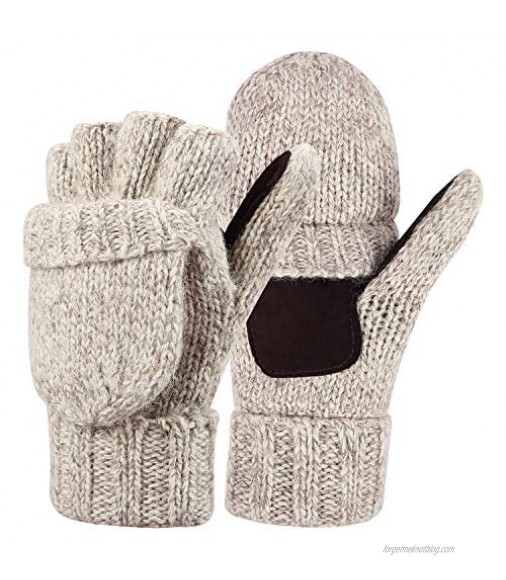 Winter Gloves for Men and Women Wool Fingerless Mittens Convertible Knitted Glove