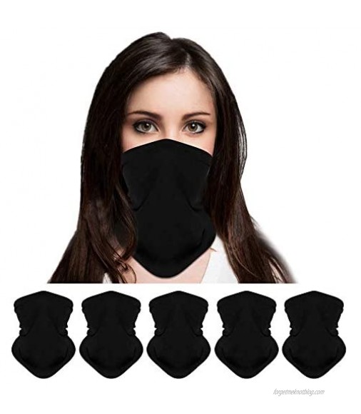 5-Pack Bandanas Neck Gaiter Scarf Face Protection Magic Scarf Headwear ，Dust Mask Face Scarf Mask Black