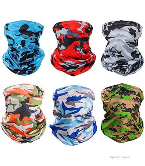 6 Pieces Sun UV Protection Face Mask Neck Gaiter Windproof Scarf Sunscreen Breathable Bandana Balaclava for Sport Outdoor