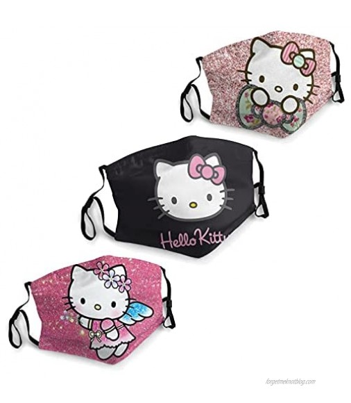 Adult Anime Hello Kitty Face Mask 3Pcs Adjustable Cloth Mouth Cover Mask Fashion Dust Masks Reusable Washable with 6 Filters