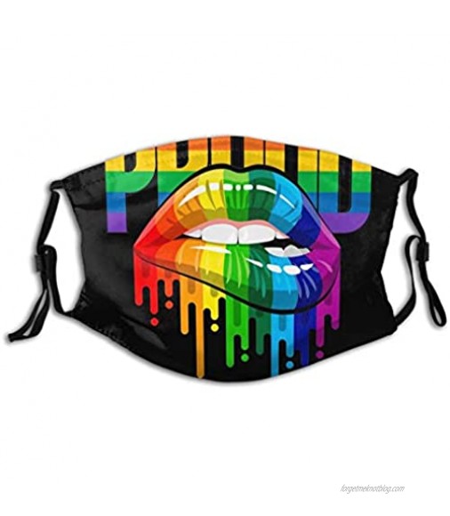 Lgbt Pride Lips Black Face Mask With Filter Pocket Washable Reusable Face Bandanas Balaclava With 2 Pcs Filters