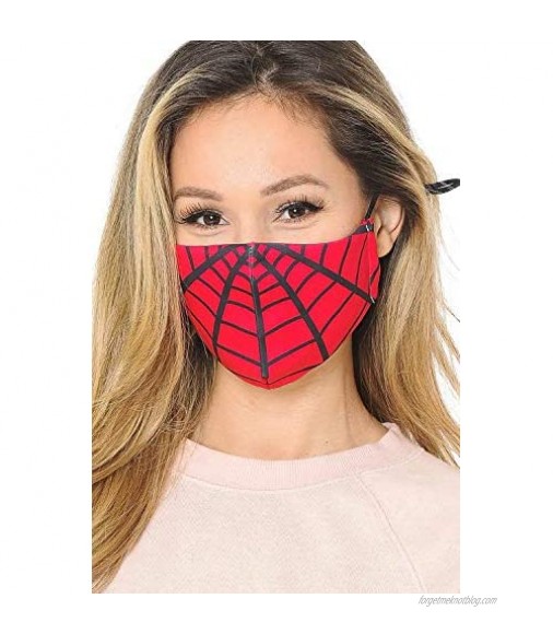 Superhero Web Graphic Print Face Mask with Filter Pocket high Fashion by: CRAIGS Internet Sales Red