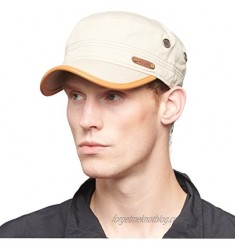 CACUSS Men's Army Cap Cotton Cadet Hat Military Breathable Flat Top Adjustable Baseball Cap