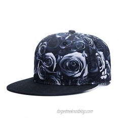Quanhaigou Premium Floral Flower Hawaiian Cotton Adjustable Snapback Hats Men's Women's Hip-Hop Flat Bill Baseball Caps
