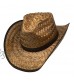 Pinch Front Straw Sun Cowboy Hat for Men with Black Paisley Bandana