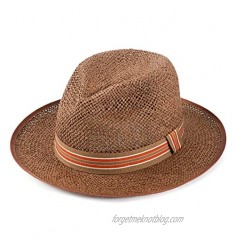 H.Busque Straw Fedora Hat Summer Classic Beach Sun Hat Breathable Shapeable Trilby Hat Openwork Paper Straw Hat