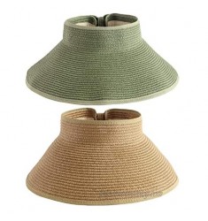 HH HOFNEN Straw Sun Visors 2 Pcs Hats Wide Brim Woven Foldable Caps for Women