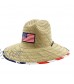 JFH Patriotic American Flag Under Brim Print Straw Sun Hat with Chin Cord (One Size)