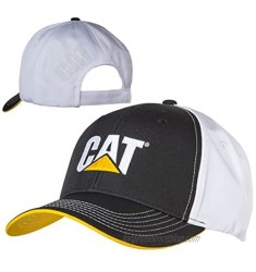 Caterpillar CAT Equipment Black & White Microfiber w/Yellow Under Visor Hat/Cap