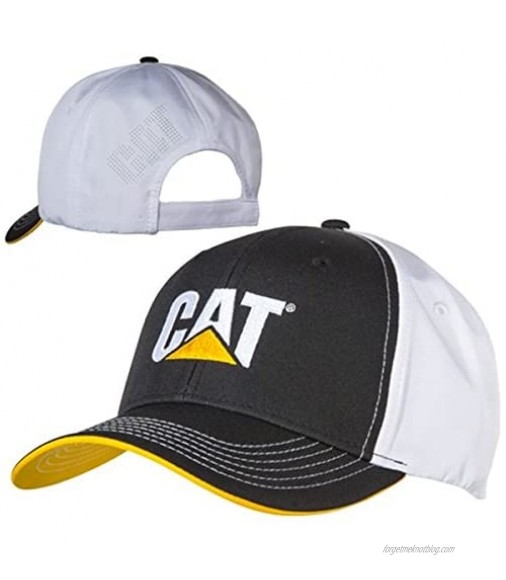 Caterpillar CAT Equipment Black & White Microfiber w/Yellow Under Visor Hat/Cap