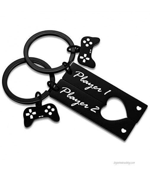 2 PCS Funny Couple Gamers Gifts Player 1 Player 2 Matching Keychain for Boyfriend Husband Men Valentine's Day