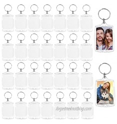 30 PCS Acrylic Photo Frame Keychain Clear Picture Insert Blank Keyrings with Split Ring Small Photo Snap-in Keychain for Family Gifts &Craft(2.16 × 1.5inch）