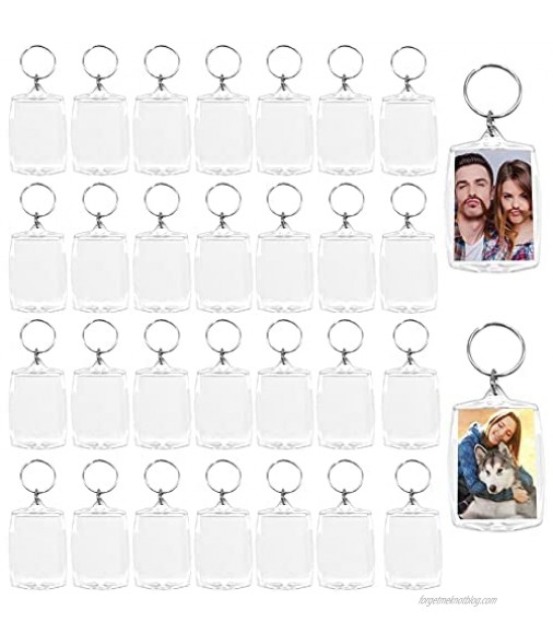 30 PCS Acrylic Photo Frame Keychain Clear Picture Insert Blank Keyrings with Split Ring Small Photo Snap-in Keychain for Family Gifts &Craft(2.16 × 1.5inch）