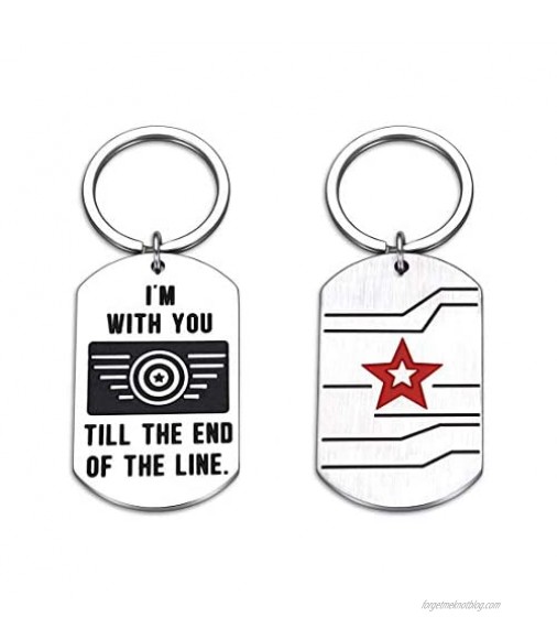 Avengers Gifts Captain America Shield Metal Keychain for Birthday Winter Soldier Gift Boyfriend Husband Teens Son Daughter Boss Best Friend BFF I Am with You Till The End of The Line Keyring