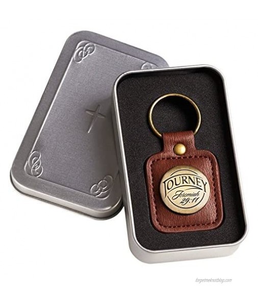 Brown Faux Leather Keychain | Journey - Jeremiah 29:11 | Christian Gifts for Men