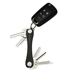 KeySmart Leather - Compact Key Holder & Pocket Keychain Organizer (up to 10 Keys Black)