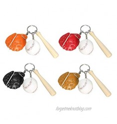 Mini Baseball Glove Wooden Bat Keychain Keyring  Pack of 4