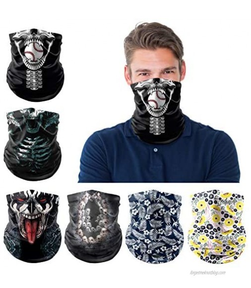 Dapaser 6 Pack Halloween Neck Gaiters Face Mask for Men Women Breathable Dust UV Protection Bandana Balaclava Reusable Face Cover